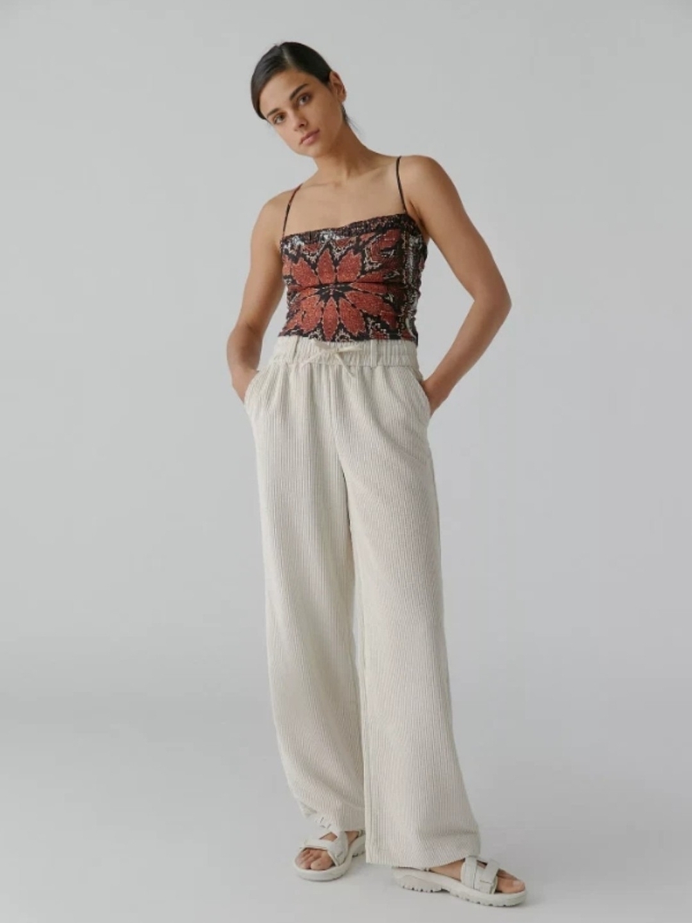 BDG Urban Outfitters Jessie Corduroy Pull On Pant Ivory Wide Leg Womens Large